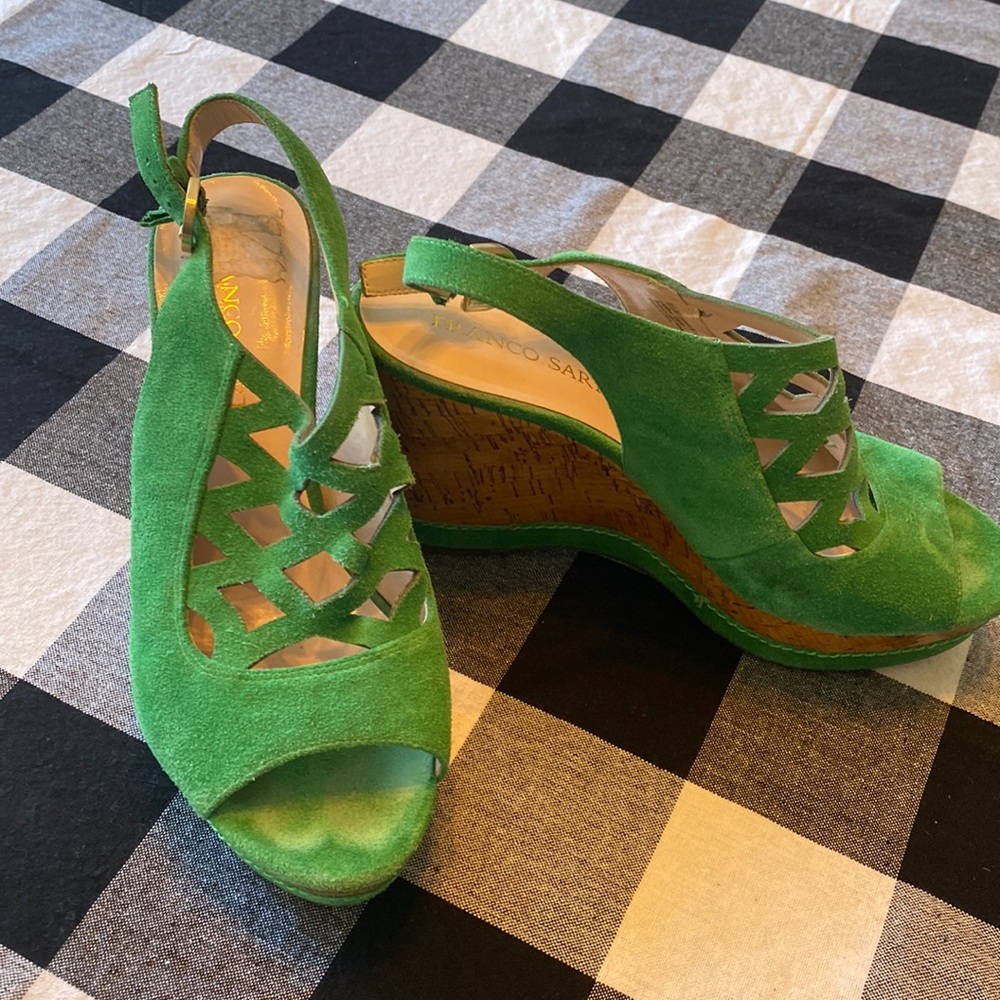 Franco Sarto green suede wedge